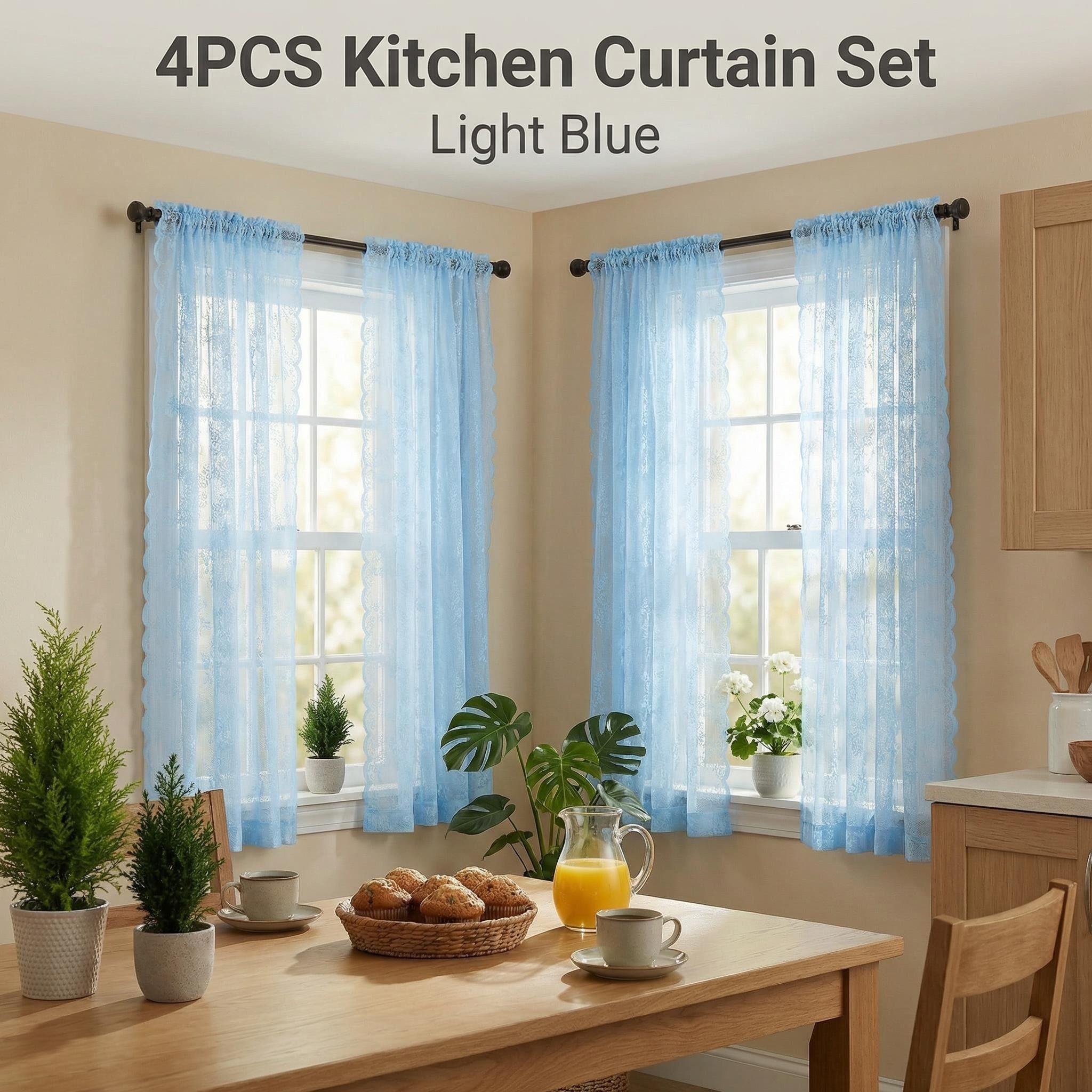 Window Wear 4 Panels, 34X63 Inches, woven lace fabric, kitchen curtain decoration, elegant and luxurious, pole-style, easy to install, can beautifully decorate your home, L46, L822