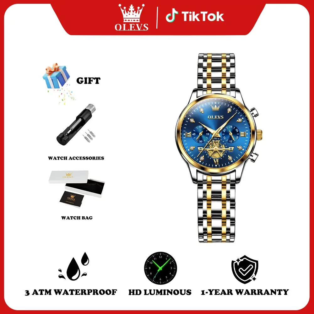 Multifunctional Two Tone Diamond Watch Women Stainless Steel Waterproof Amazon.com: OLEVS Watches Women Silver Luxury Diamond Wrist  main image 3