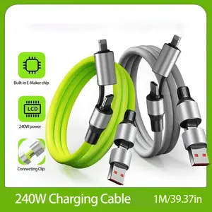 NEW Sunflower 4-in-1 USB-C Multi-Function Charging Cable, Fast Charging Dual-Port Design, Up to 240W, Compatible with iPhone, Samsung, Tablets, and More, Made with Durable Silicone Material.