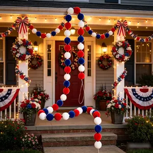 American Independence Day Blue Felt Ball Wreath Door Hanging, Home Festival Decoration, Party Setup, Holiday Ornament