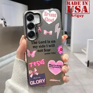 Compatible With Samsung Galaxy S24 Plus S25 Ultra S23 Ultra S22+ Faith Over Fear Psalm Christian Aesthetic Patterned Durable Shockproof Anti-Scratch PC Protective Case Cellphone Protective