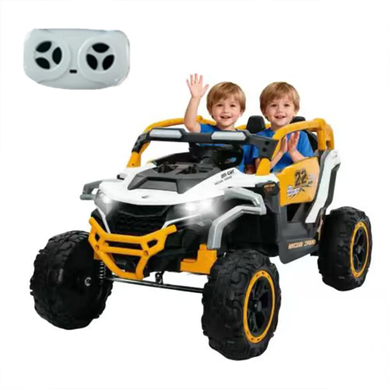 12V 2-Seater Kids UTV with Remote Control,Electric Ride On Car Truck,Power Wheels with Shock Suspension & LED Lights,Flashlights, Music Player，Outdoor Toys for Boys Girls Ages 3-6 (White)