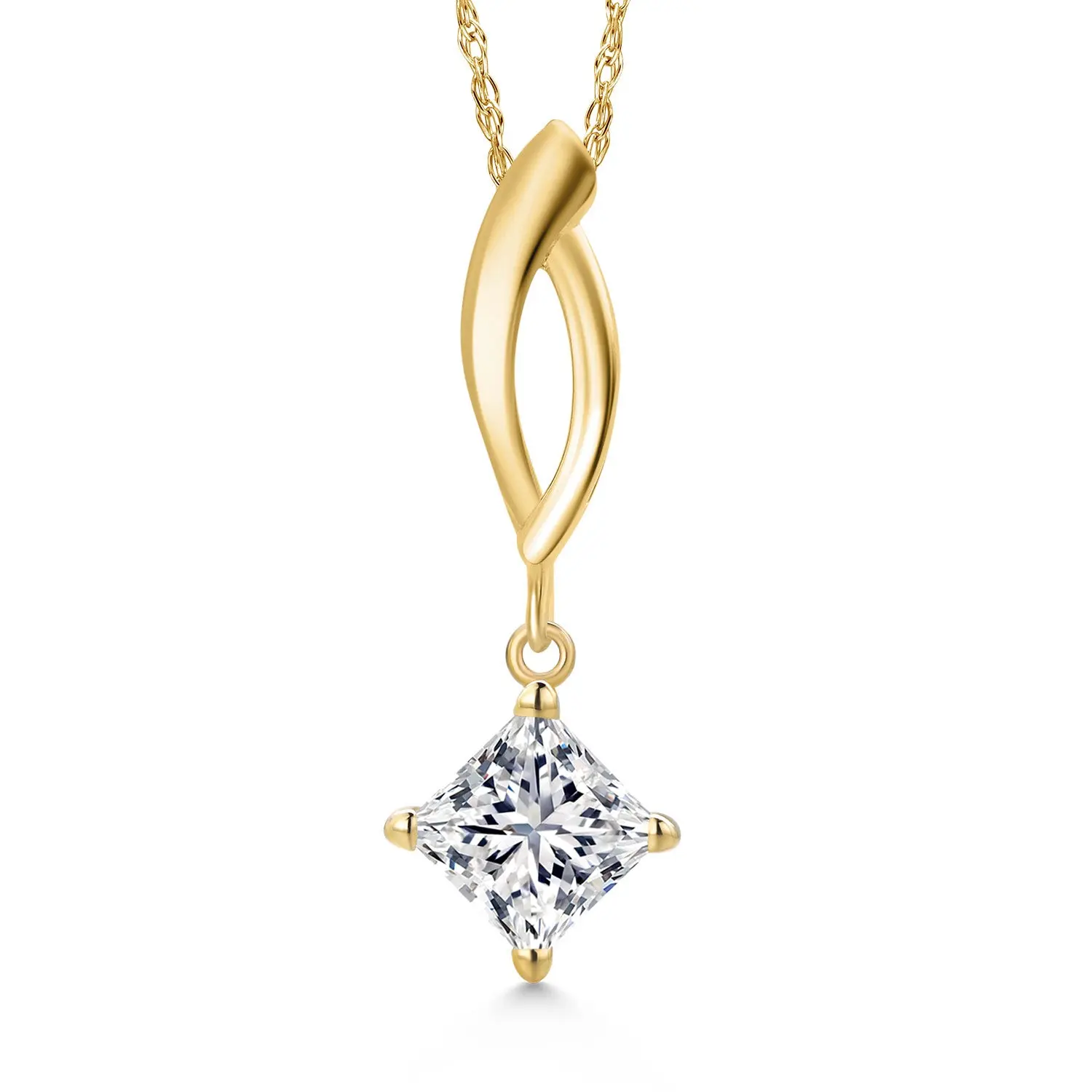 10K Yellow Gold 5MM Princess Gemstone Birthstone Infinity Pendant Necklace For Women | Gold Necklace For Women | With 18 Inch Gold Chain