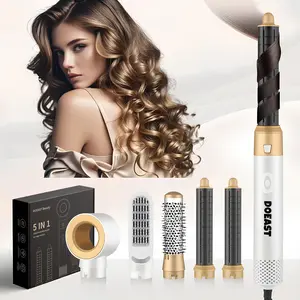 DOEAST US Seller 5-in-1 Hair Styler & Hair Dryer Set with Millions of Negative Ions Features Auto Hair Curler, Detachable Comb Heads, Curling Iron, Hair Straightener, Volumizer, Hot Air Brush & Air Curler All-in-One Hair Styling Tools,  Gift for Girls