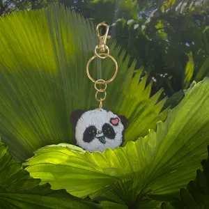 Pocket Critter Bamboo Bean Keychain - Adorable Panda Design with Heart Detail - Perfect for Keychains and Accessories