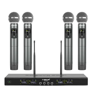 Phenyx Pro Wireless Microphone System, Metal Wireless Mic Set with 4 Cordless Mics, 4x25 UHF Adjustable Frequencies, 200ft Range, Dynamic Microphones for Singing, Karaoke, Church, DJ (PTU-5200-4H)