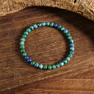 Natural Azurite Chrysocolla 4mm Round Beaded Handmade Bracelet Protection Gemstone Crystal Stretch Men Women Yoga Bracelet Gift