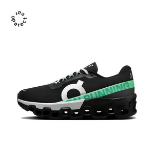 Black and Green Color-block Techwear Style Running Shoes, Hollow Honeycomb Cushioning Outsole