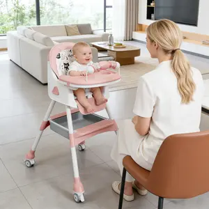 Foldable 3-in-1 Baby High Chair for 6–36 Months, Convertible Feeding & Play Chair with Adjustable Tray, PU Cushion, Toys and Locking Wheels foldable high  chair