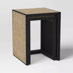 Nesting Accent Table Black/Natural (FA) – Threshold Square Wood Composite End Table, 24" Height