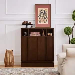 [Bellemave] Sideboard Buffet Cabinet with Storage, Farmhouse Fluted Sideboard with 2 Doors & Adjustable Shelves, TV Media Console, Storage Cabinet for Entryway Hallway Kitchen Dining Living Room