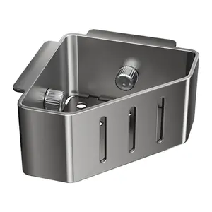 Corner Sink Organizer Rack with Strong Suction Cups for Kitchen Sink Quick-Dry Carbon Steel Sponge Holder Space-Saving Design Tool-Free Installation Easy to Clean