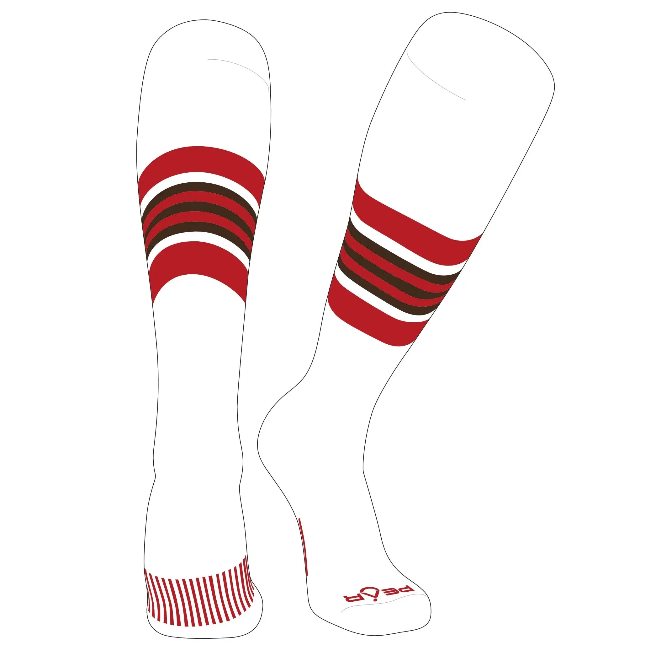 Pear Sox Striped Knee High Baseball, Football Socks (G) White, Red, Black