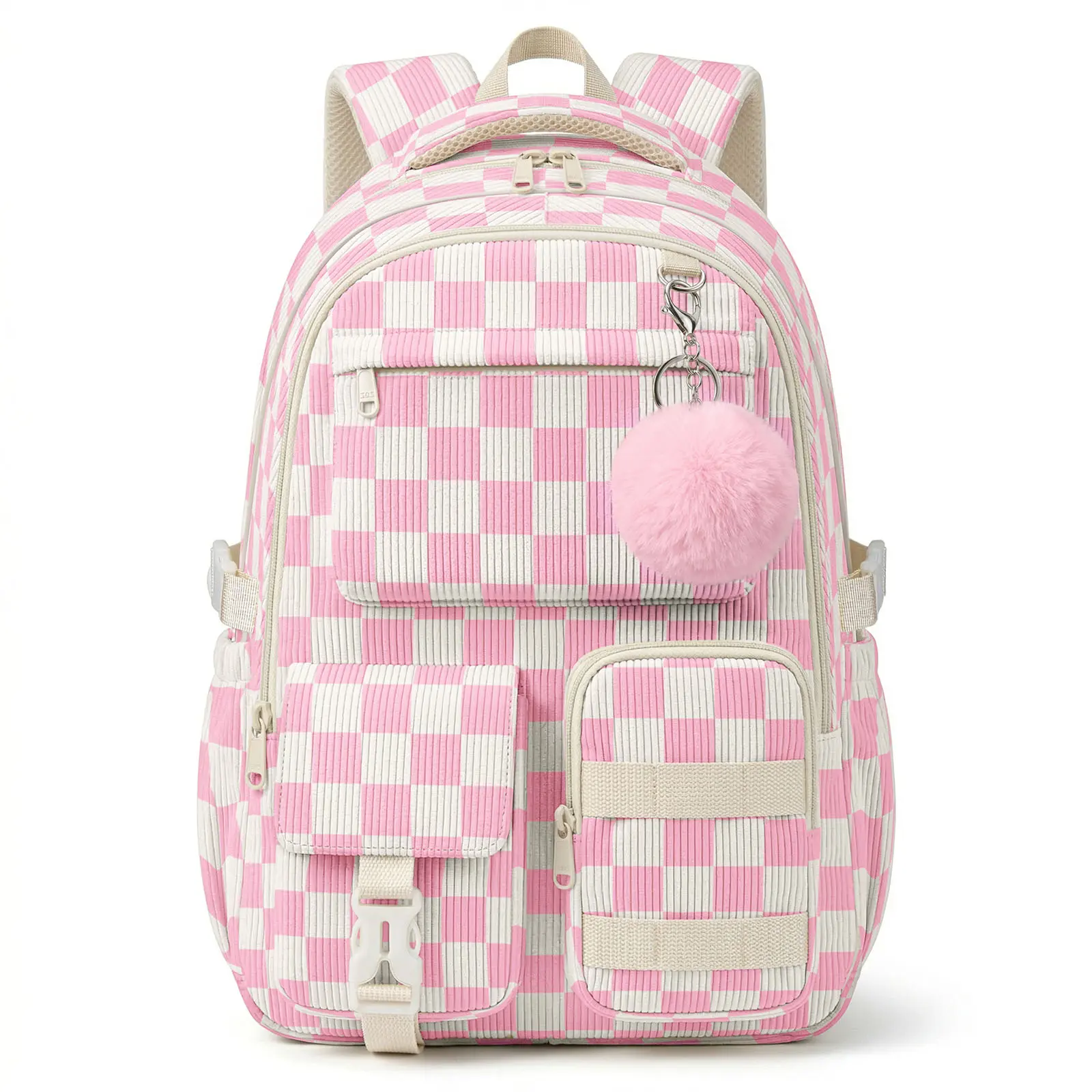 Corduroy Backpack for Teen Girls, Aesthetic Cute Blue Bow School Backpack with Multi-Pocket, Lightweight Bookbag Fits 15.6 Inch Laptop, Large Capacity Casual Daypack for School Travel