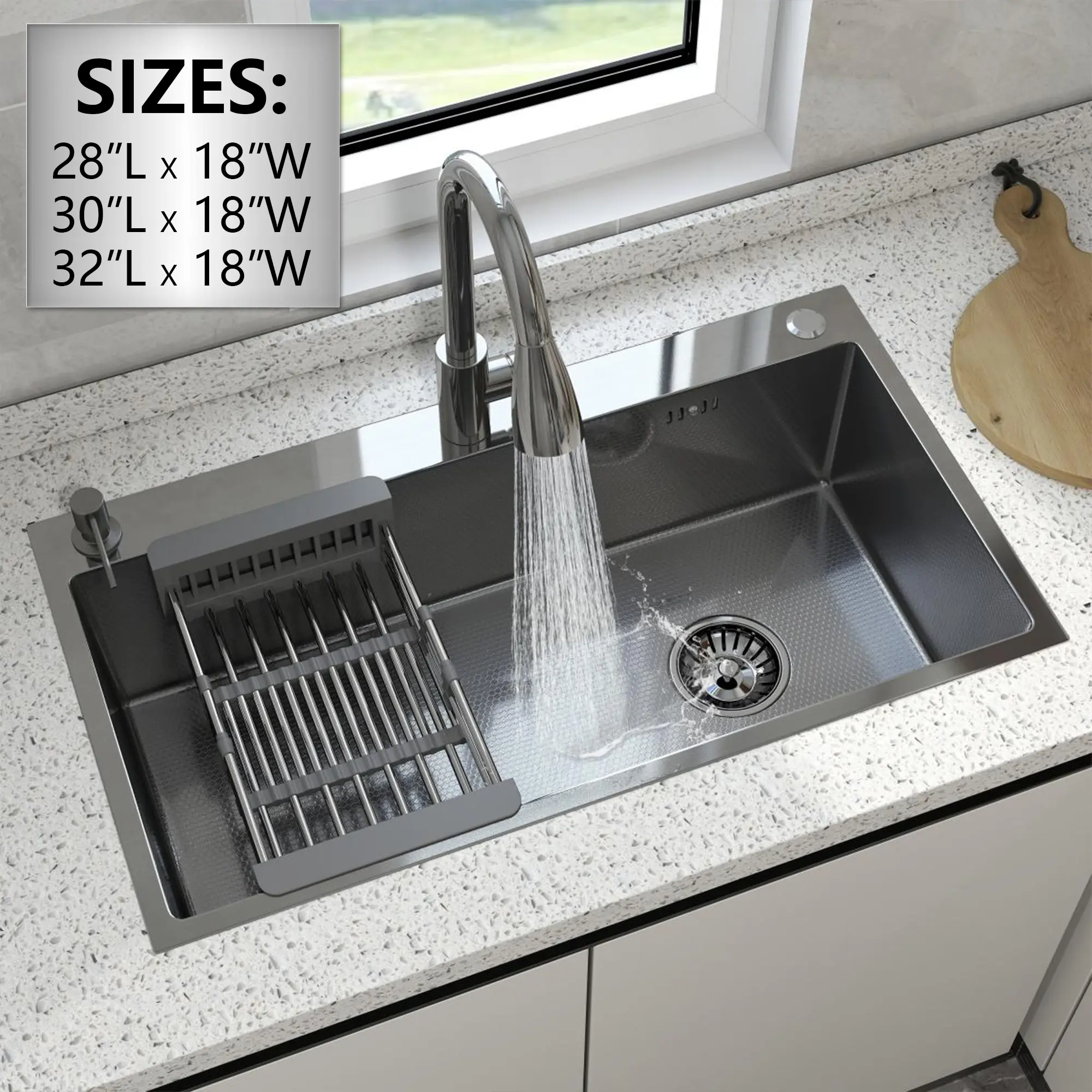 28"/30"/32" Silver Kitchen Sink Stainless Steel Single Bowl Drop In Top Mount with Faucet 28"/30"/32" Silver Kitchen Sink Stainless Steel Single Bowl Drop In Top Mount with Faucet
