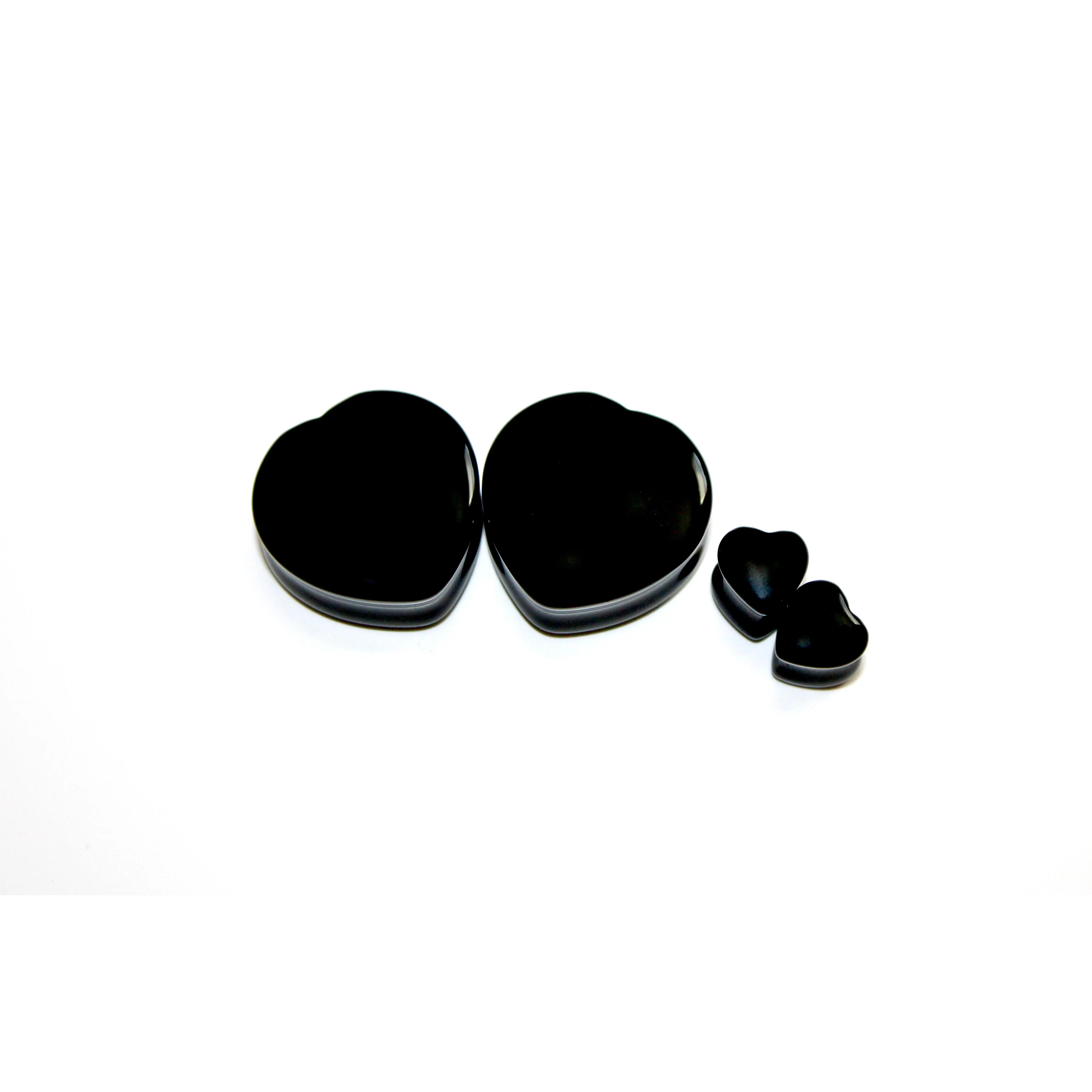 Black Heart Earrings Set - Gothic Double-Flare Heart-Shaped Gauges with Obsidian Stone, Fashionable Jewelry Accessories for Stretched Ears