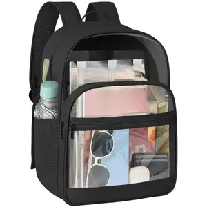 Clear Backpack -Large Capacity Black Transparent Bookbag for School, Beach, Sports & Work| Durable Waterproof Design, Lightweight & Spacious 15" Backpack for All Ages
