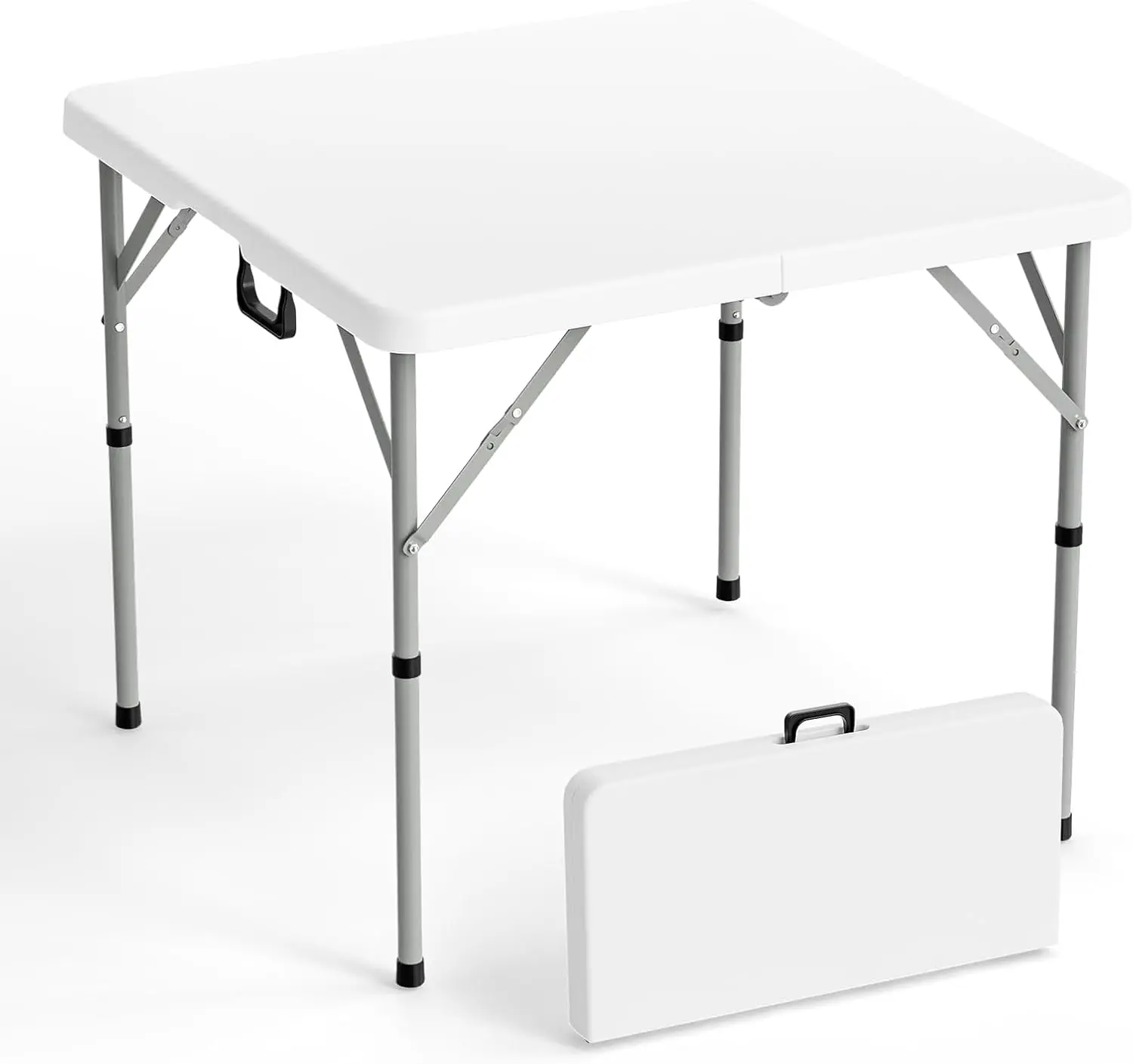 VINGLI 34" Fold in Half Square Table, Bi-Folding Commercial Table, Portable Plastic Dining Card Table for Kitchen or Outdoor Party Wedding Event, White