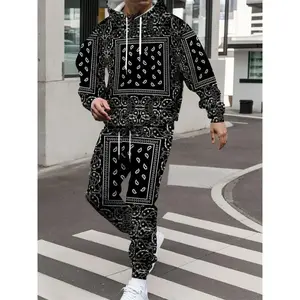 2pcs Paisley Print Long Sleeve Hoodie + Pants Set, Men's Casual Co-ord Set For Winter And Autumn