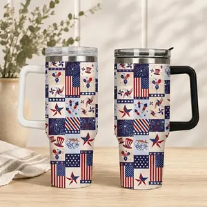 USA 250th Anniversary Insulated Tumbler 1776-2026 Patriotic Stainless Steel Cup with Handle, NO STRAW Included, 4th of July Travel Mug Gift