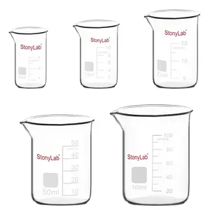 5-Pack Mixed Size Glass Beaker Set, 5/10/25/50/100ml