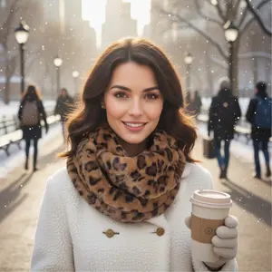 BA UNIQUE FASHION Leopard Print Faux Fur Winter Snood Hat & Infinity Scarf 100% Polyester 3-in-1 Design Hand Wash Only