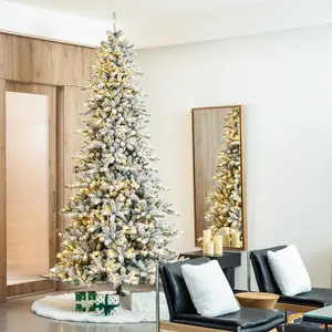 Glitzhome 10ft/11ft Pre-Lit Flocked Full-size Fir Artificial Christmas Tree with Warm White Lights, 3 function
