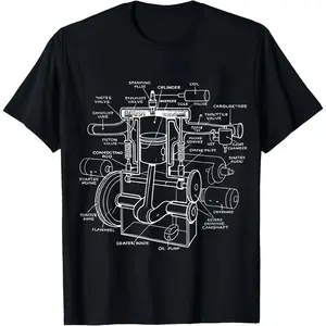 100% Cotton Engine Diagram With Labeled Parts T-Shirt Women Men Unisex Clothing Streetwear