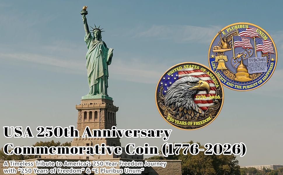 USA 250th Anniversary Commemorative Coin - American Eagle & Patriotic Symbols Collectible - America 250 Merchandise for Celebration & Gifting (1776-2026) (250 Eagle)