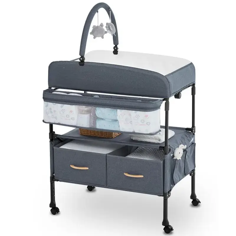 AnBaby Changing Table with 2 Storage Baskets, Foldable Changing Table Dresser Diaper Changing Table Height Adjustable Changing Sta