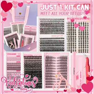 5 Box Mix Lashes Clusters Kit Gift Packs 1268Pcs with Bond&Seal Remover Tweezers Eyelash Curler in One Gift Box Volume Mega Natural /Bottom Soft Extension False Eyelash Curl Wispy Natural DIY Individual Fake Eyelashes for Beginners Bulk Pack