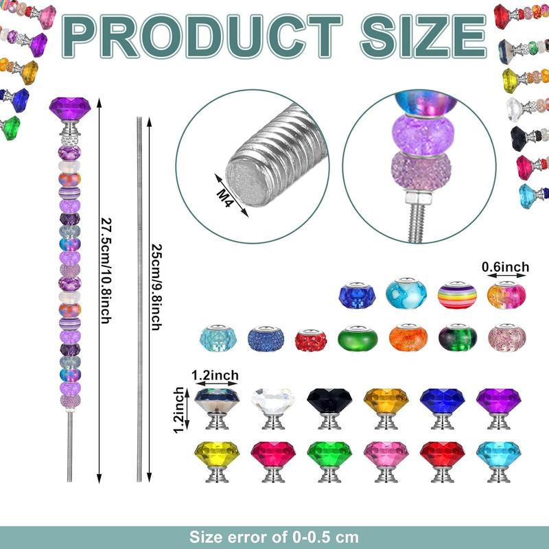 236Pack Beaded Garden Stakes, DIY Fairy Wand Garden Stake Beads Kits with 200 Colorful Assortment Round Large Hole Beads with 12 Crystal Stopper Top, 12 Threaded Rod for Outdoor Decoration - Tools Hardware.