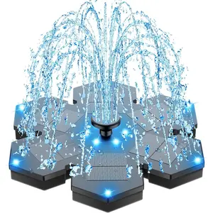Solar Fountain Upgraded, 3.5W Snowflake Double Layer Colorful Lights, 2000mAh Battery 4 Fixes & 7 Nozzles, Solar Bird Bath Fountain for Garden Patio Pond Outdoor Décor