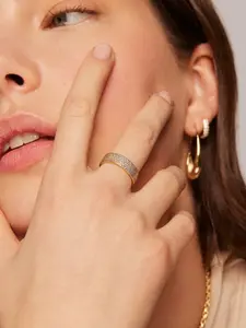 14K Gold Plated Cubic Zirconia Wide Eternity Statement Rings - CZ Stackable Wedding Band for Women