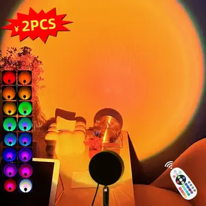 2pcs RGB Projector Lights with Remote Control, 180 Degree Rotatable LED Environment Lighting, USB Powered, Ideal for Home Bedroom Decor & Photography Gift