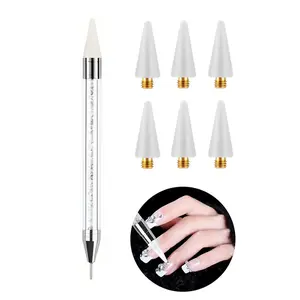Rhinestone Picker Dotting Pen with 6 Extra Wax Tips, Dual-Ended Manicure Nail Design Pen Nail Art DIY Decoration for Rhinestones and Gemstones, Nail Art Tools