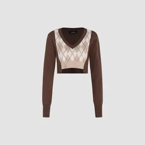 Cider [size 4-10] Patchy Argyle Knit Crop Top