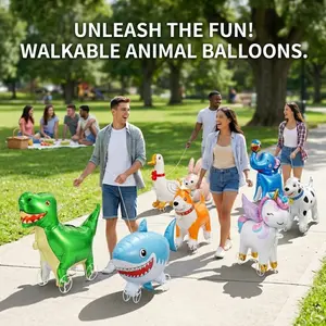 Novelty Self-Walking Cartoon Animal Foil Balloons with Built-in Universal Wheels, Freely Walking on Flat Floor, Cute Assorted Animal Party Decor Toys for Kids Birthday Celebrations & Daily Entertainment