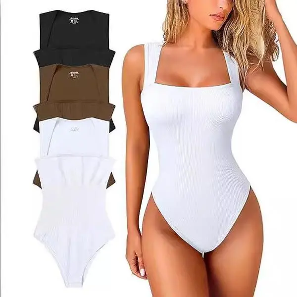 Sexy lace-up square-neck sleeveless tank top bodysuit