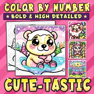 Color By Number Bold & High Detailed Cute-tastic: A Coloring Book about Adorable Animals, Landscapes, and More for Adults and Teens