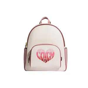 COACH Court 28 Gradual Heart Pattern Leather and Fabric Backpack for Women in White and Pink