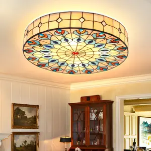 New America Style Peacock Tail Ceiling Light 18.2 Inches Classic Tiffany Plastic Soft Diffused Lighting for Living Room Dining Room Bedroom E26 Base 4 Bulbs Recommended