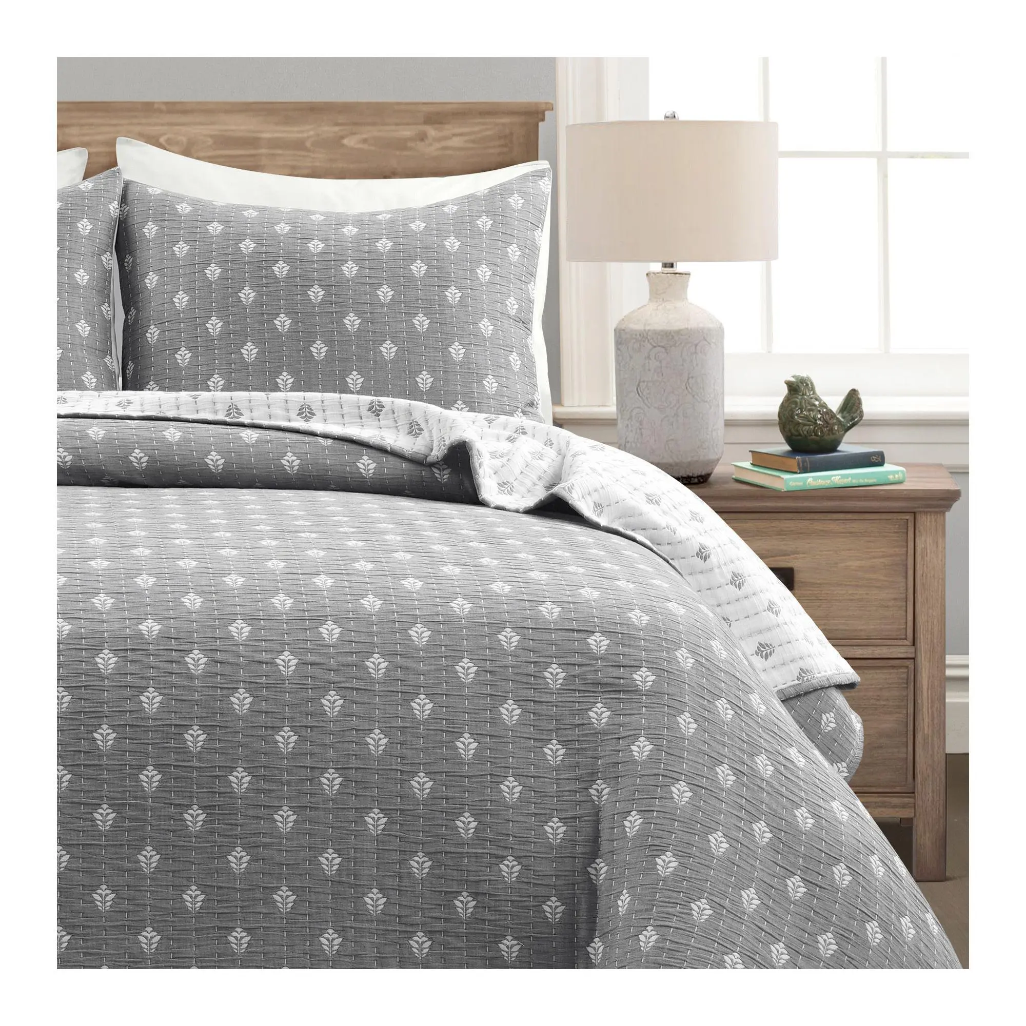 Hygge Kantha Pick Stitch Yarn Dyed 3Pc Full/Queen Quilt Set
