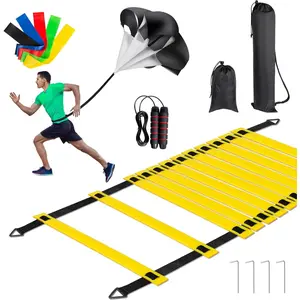 Soccer  Equipment Set, 20  12 Rungs Pro Speed & Agility Ladder, Resistance Parachute, Jump Rope, 5 Resistance Bands with Carrying Bag