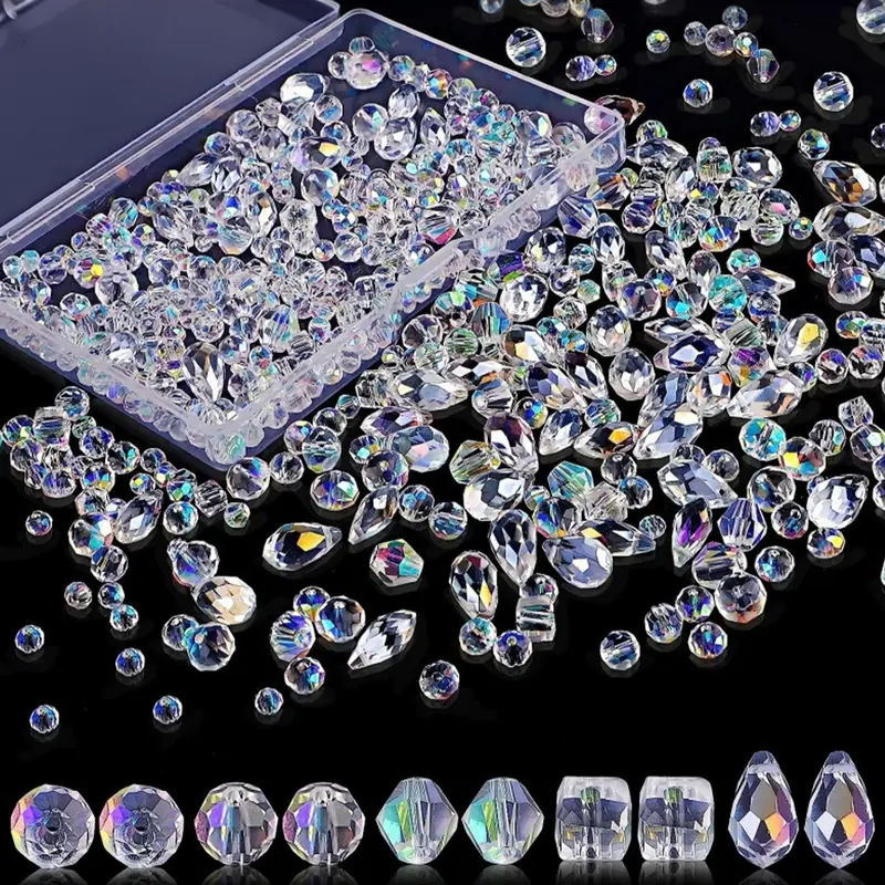 330pcs Mixed Beads Set, Bead Assortment, Crystal Glass Beads Random Mix with Storage Box, Jewelry Making Kit, DIY Necklace Bracelet Earring Making Supplies, Beads for Jewelry Making