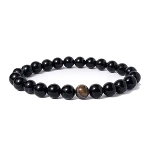 Black Agate Gemstone Stretch Bracelet