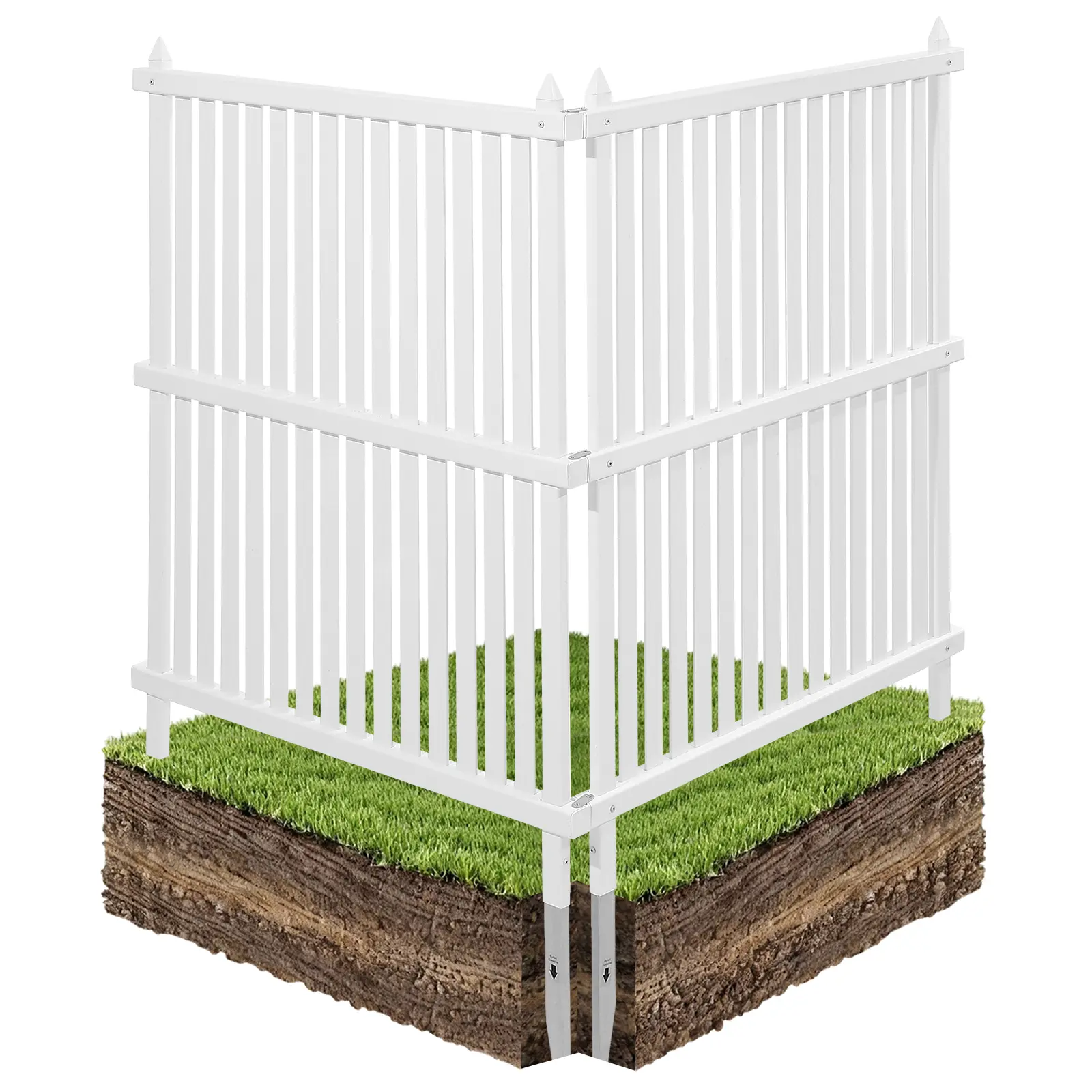VEVOR 2-Panel Outdoor Vinyl Backyard Privacy Screen, 36x45in AC Fence with 19.7in Ground Stakes, Waterproof, Lattice Airflow, Easy Installation, Stable, Trash Bin Screened, White, Fathers Day Gift, Assembly Guide, AC Units Hidden#BacktoSchool, Keeps Backy
