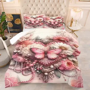 Butterfly Print Bedding Set, Includes 1 Comforter And 1 Or 2 Pillowcases Without Pillow Inserts, Bedroom Decor