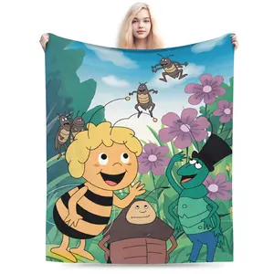 280GSM Flannel Throw Blanket Cartoon Anime Soft Plush Blanket Maya the Bee Super Warm Cozy Boys Girls Couch Bed Sofa Home Decor