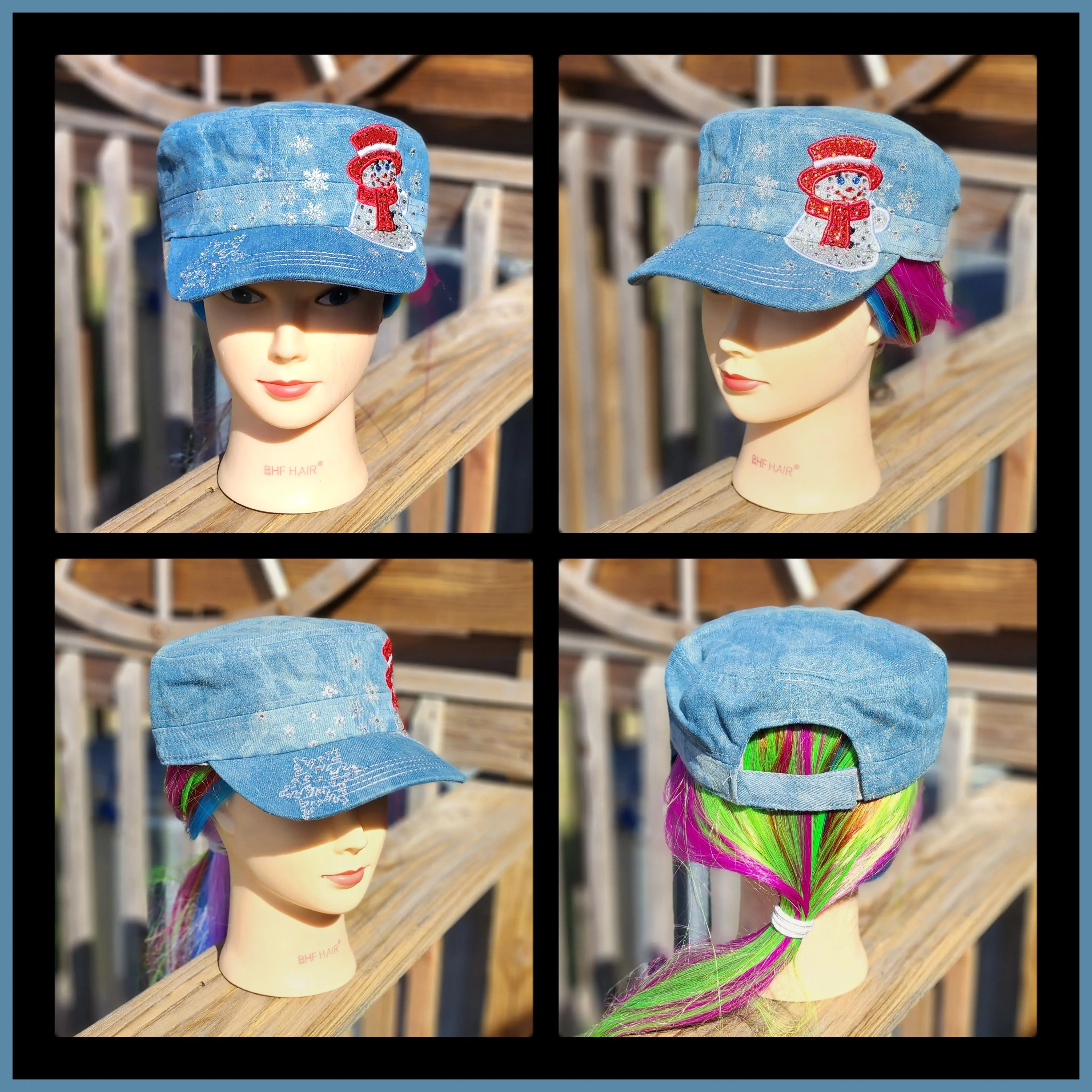 Blue Denim Snowman BLING Hat